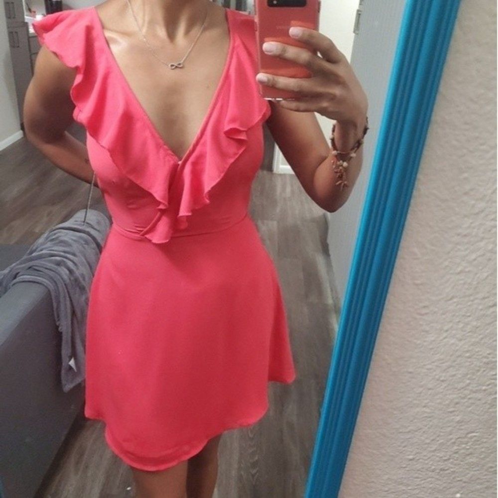 Lulus NWT Pink Ruffle Open Back A-Line Mini Dress XS Garden Wedding Guest Prom